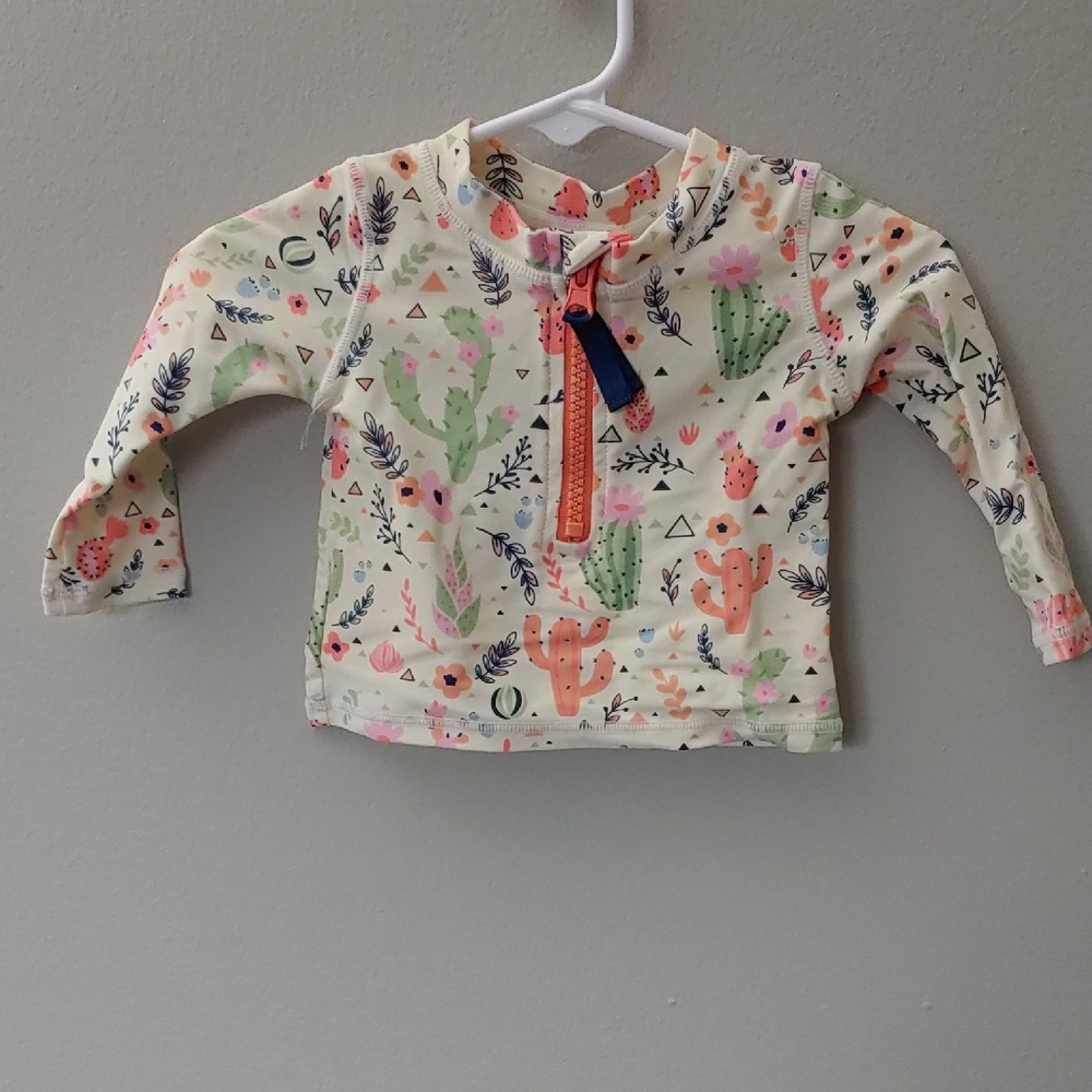 BNWOT Ruffle Butts 6-12mo Desert blossoms rash guard shirt only cream color girl